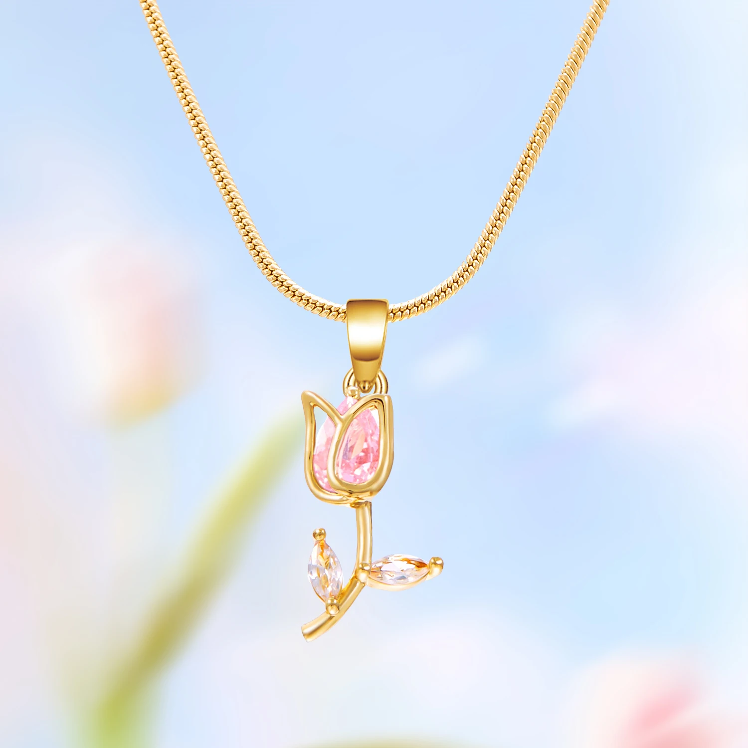 Luxuriöse Zirkon-Tulpen-Anhänger-Halskette für Damen Elegante Blumen-Schlüsselbeinkette Süße Charms Schmuck-Accessoire Geschenk – Detail 24