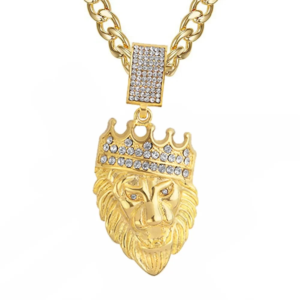 Hip Hop Lion Head Pendant Necklace Charm Gold Color Iced Out Cubic Zircon Animal Necklace For Men Jewelry Gifts Dropshipping