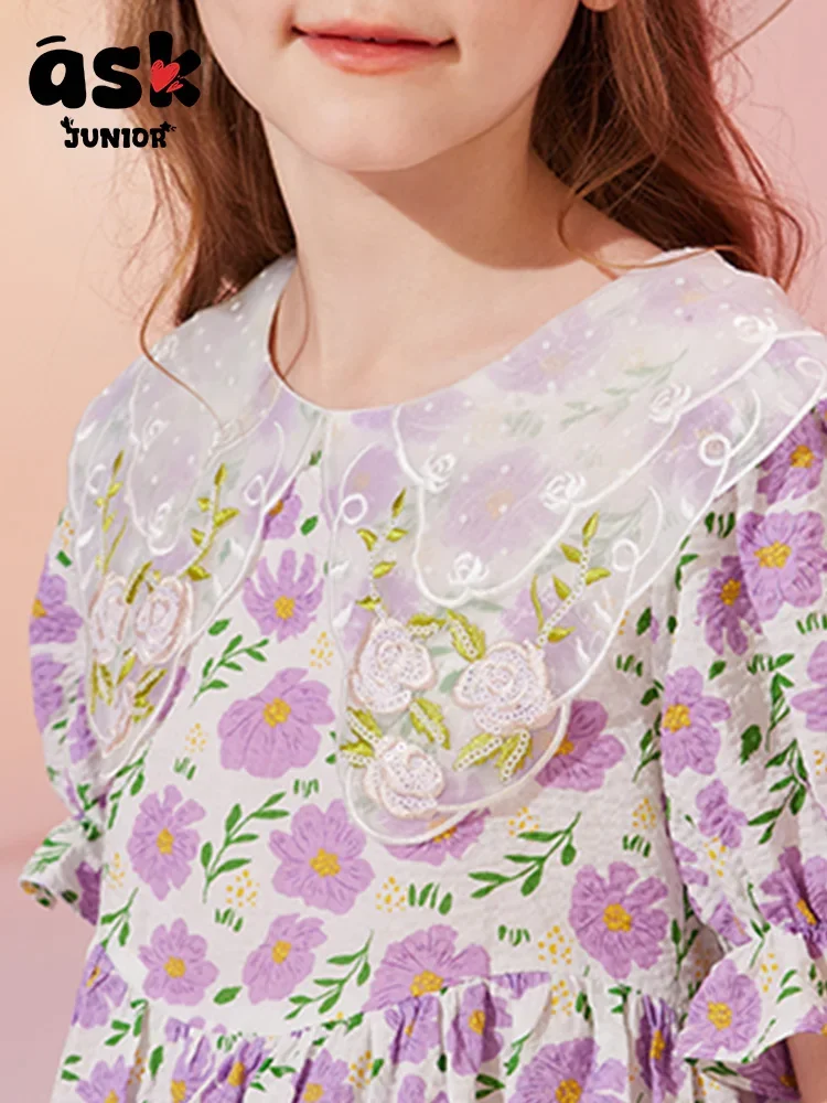 اسأل فستان الأميرة الصيفي للفتيات الصغيرات ذو الياقة الشبكية على شكل زهرة حلوة #5