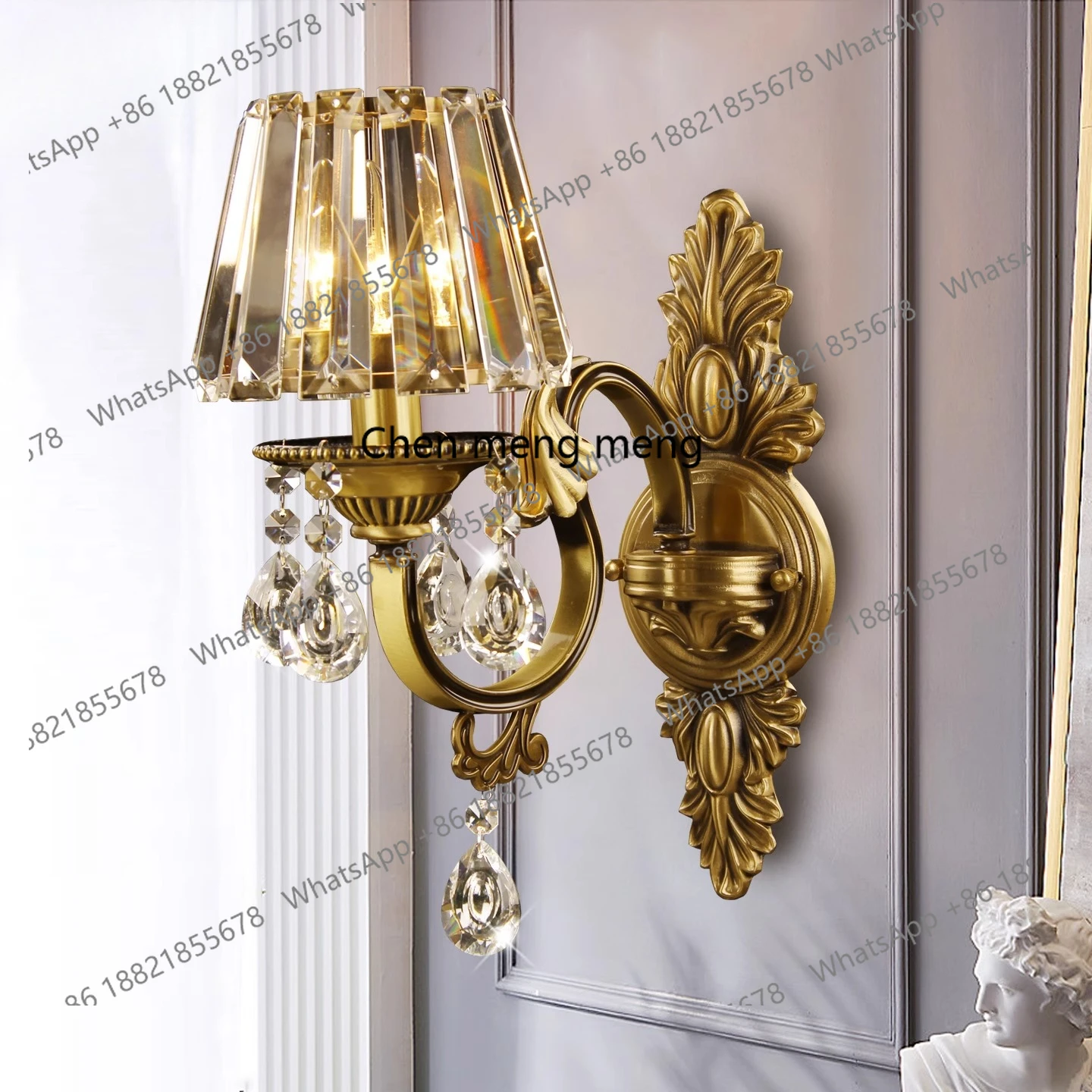 

Полностью медный хрустальный настенный светильник, европейский одноголовочный прозрачный цветной абажур, теплая лестница, проход, прикроватная лампа для спальни