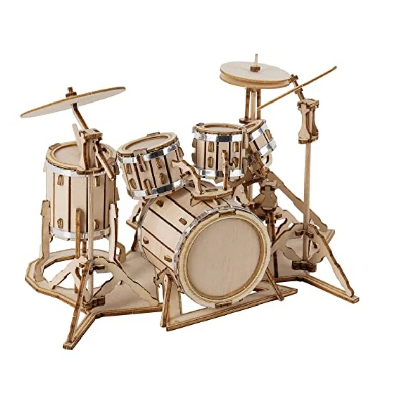 Robotime Miniature Musical Instrument Model Kits 3D Wooden Puzzles Cut Jigsaw Drum for Boys