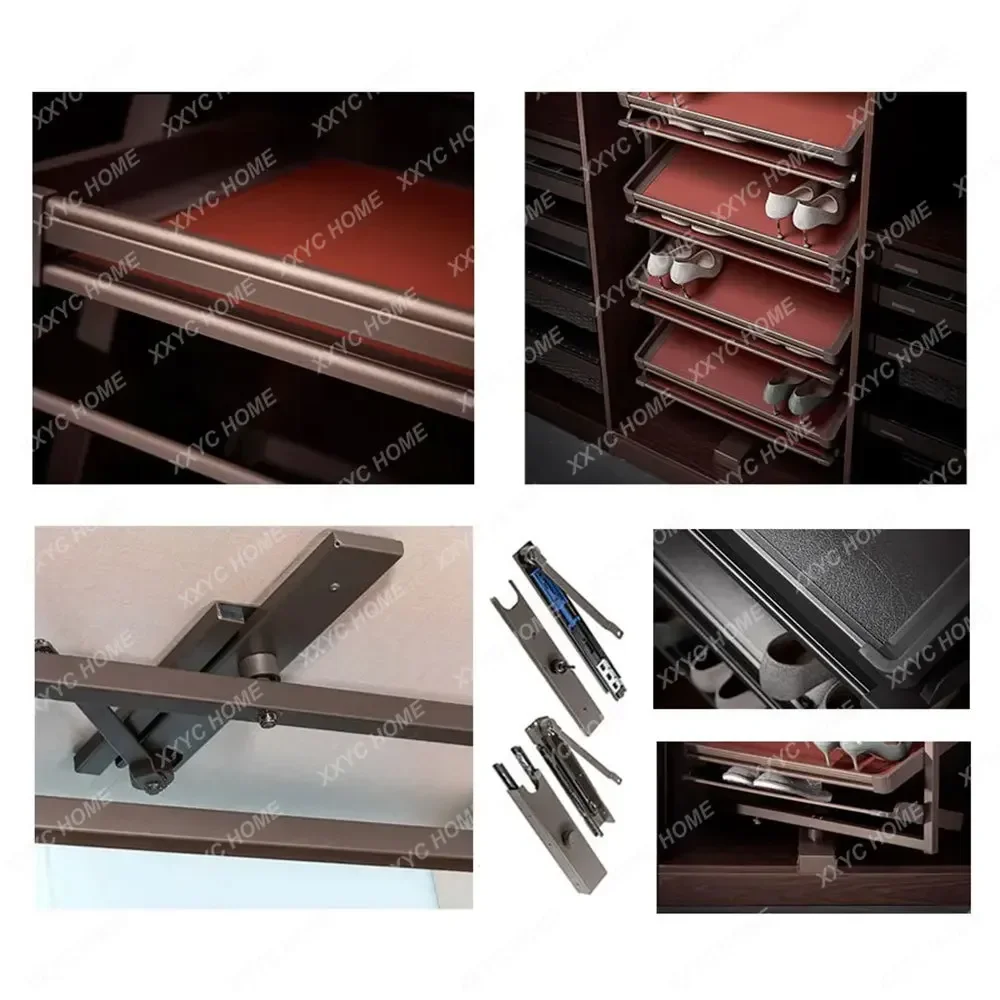 360 Degree Rotating Aluminum Cabinet Shoe Rack, Rotating Retractable Multi-layer Shoe Rack in Cabinet