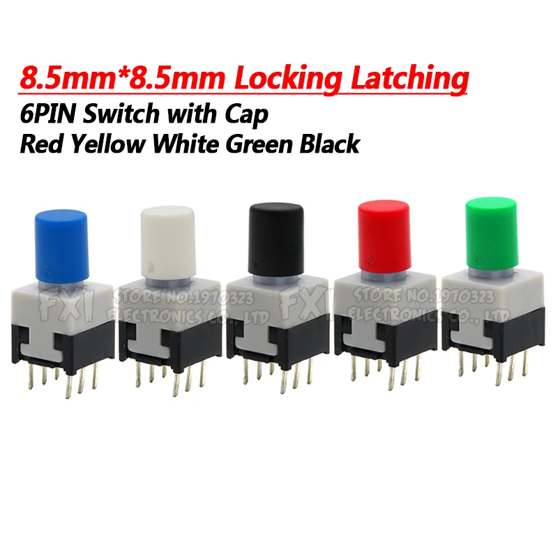 10Sets = 20PCS 8.5*8.5mm with cap Locking Latching Push Tactile Power Micro Switch Kit 6 Pin Button Switches 8.5x8.5mm