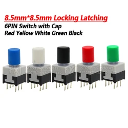 10Sets = 20PCS 8.5*8.5mm with cap Locking Latching Push Tactile Power Micro Switch Kit 6 Pin Button Switches 8.5x8.5mm