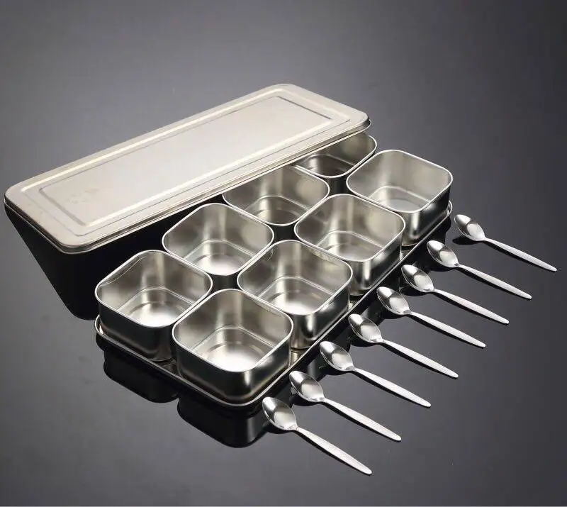 

Stainless steel seasoning box, commercial seasoning with lid, ingredient , kitchen seasoning box, square sample , Japa
