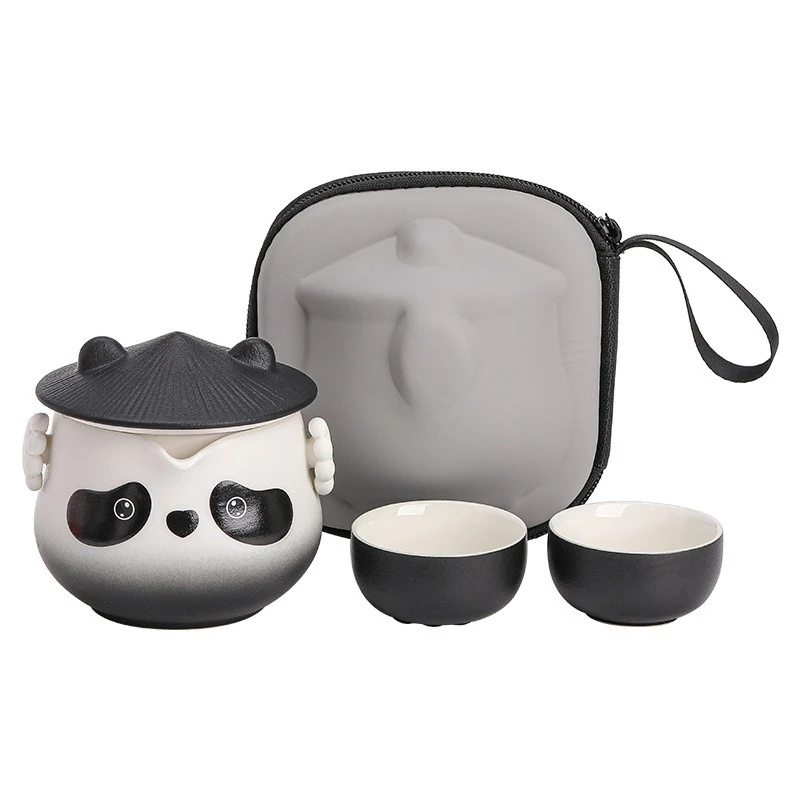 

Creative Panda Travel Tea Set Business Tea Set Gifts Practical Printable One Pot Two Cups