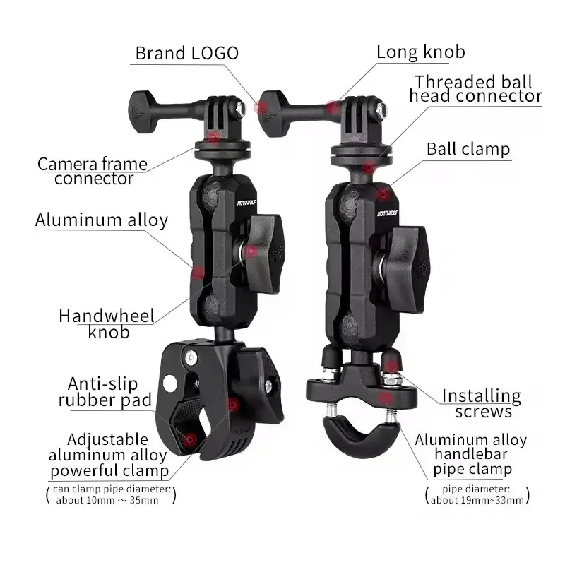 360° Rotating Sports Camera Bracket Motorcycle Mount for Go Pro Action Camera Moto Bike Tube Clamp Handlebar Mount Accessories