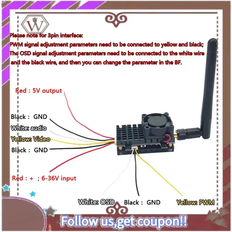ABBG-Over 20Km المدى 5.8Ghz 2W FPV الارسال اللاسلكي 2000MW 48CH فيديو AV الصوت المرسل ل RC FPV سباق الطائرة بدون طيار