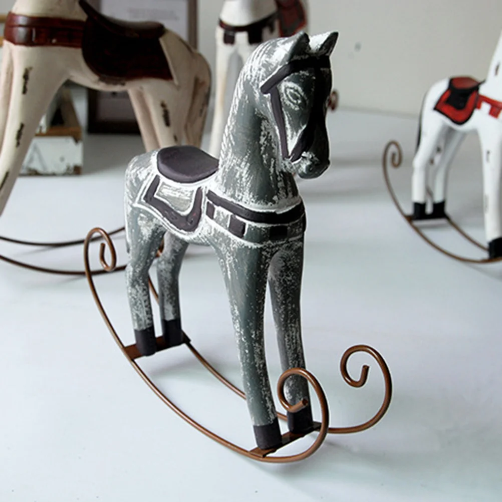 

Colorful Wooden Horse Hand-Carved Creative Desktop Decoration Retro Rocking Horse for Home Bedroom Christmas