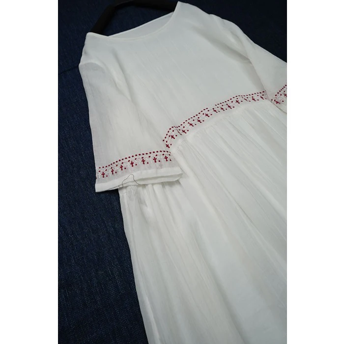 Verão artístico simples bordado cinco quartos Sve Dr feminino viagem Sle Elely round Ne camada dupla queimada A-...