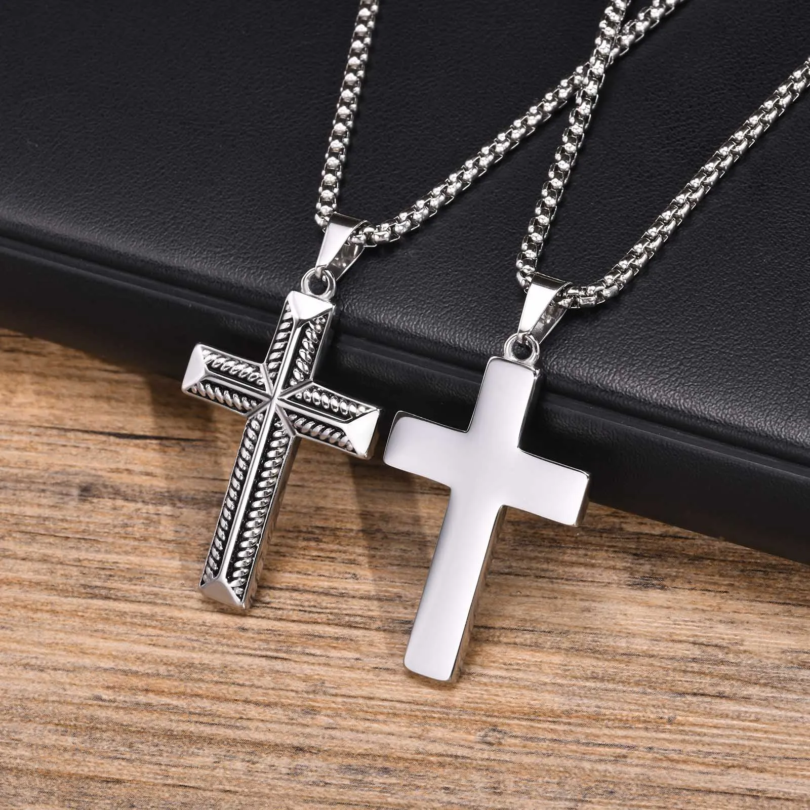 Vnox Stylish Cross Necklaces for Men, Stainless Steel Solid Cross Pendant Collar Prayer Religious Christian Gifts Jewelry