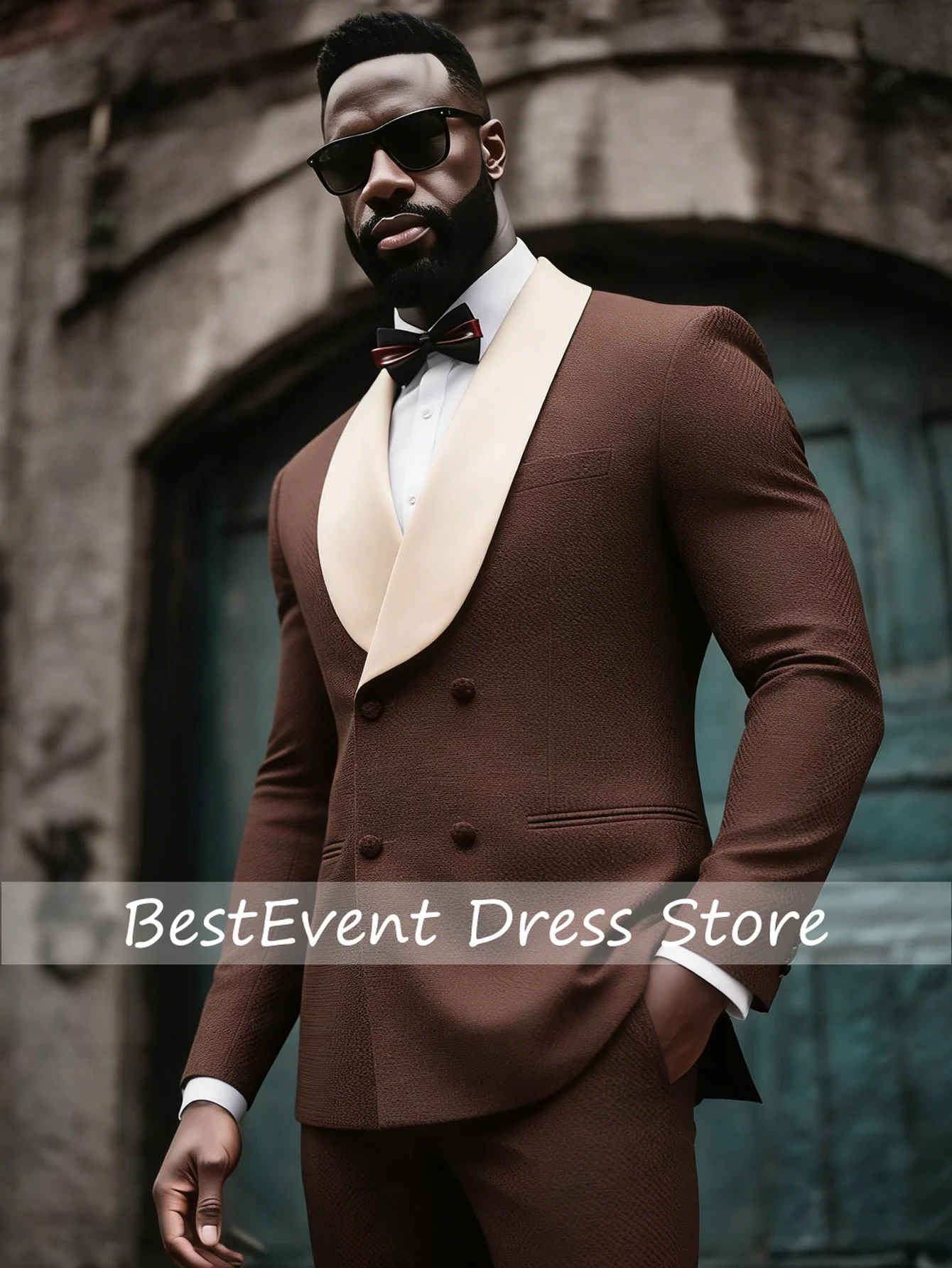 Men's Double Breasted Suit 2-Piece Set Shawl Collar Waffle Texture Blazer Jacket Formal Wedding Prom Business Wear Customized