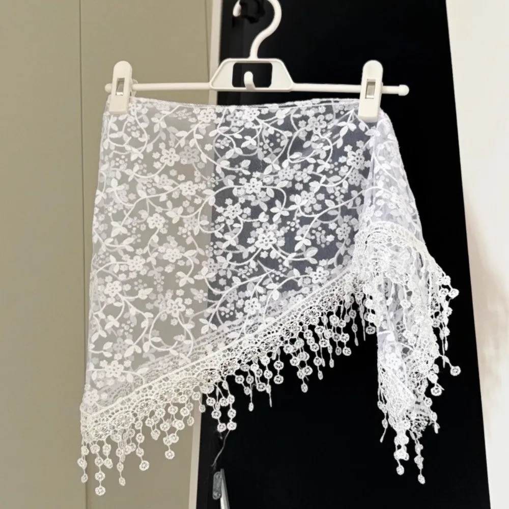 New Lace Trim Fart Curtain Slim Fit Hollowed-out Tassel Hip Curtain Skirt Accessories Jeans Decor Apron Wrap Skirt Summer