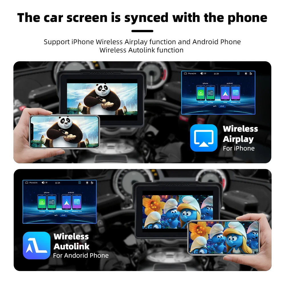 نظام تحديد المواقع للدراجات النارية مقاس 7 بوصات مع CarPlay Android Auto اللاسلكي، IP67 مقاوم للماء، 800NIT، BT 5.0، 5 جيجا هرتز WiFi، بطاقة TF، نظام Linux #5