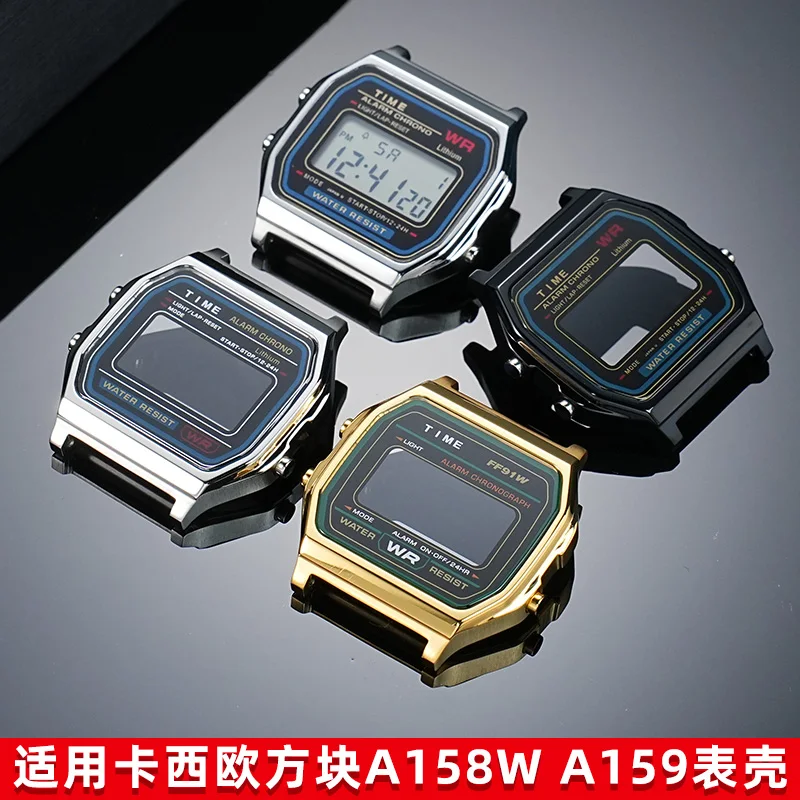Solid modified case for Casio small square A158W A159W stainless steel movement modified metal solid stainless steel case DIY