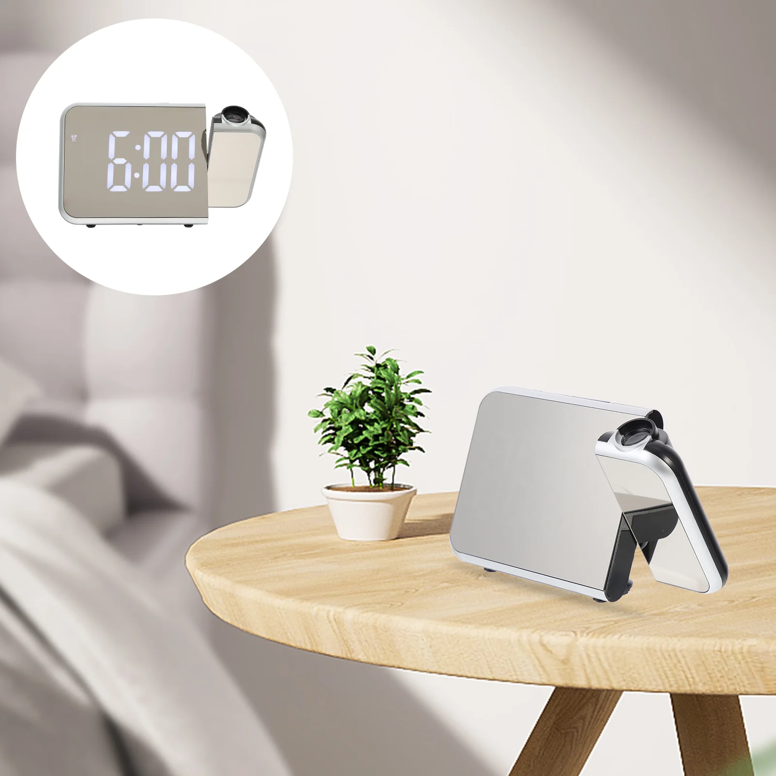 

Mirror Projection Alarm Clock USB Powered Student Household Coffee Home Plastic Electronic