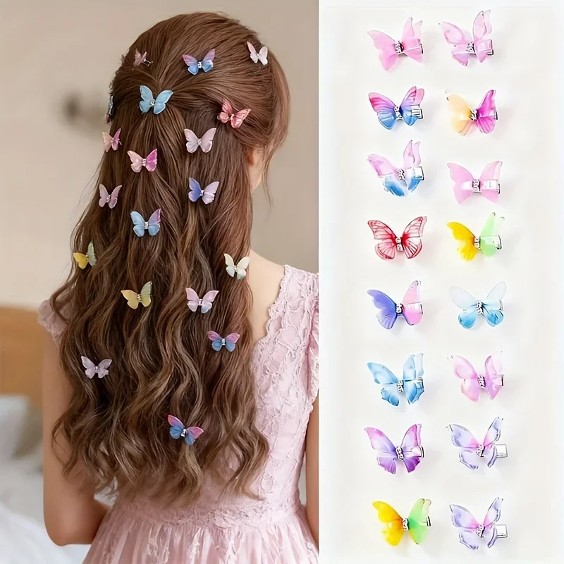 8/12 pieces, colors vary. Women’s gradient double-layered butterfly hair clips. Cute, princess-themed daily accessory set. image 3