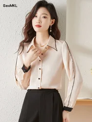 Elegant Office Shirts Womens 2024 Autumn Winter Korean Style Clothes Work Ladies Tops Fashion Long Sleeve Chiffon Blouses Women