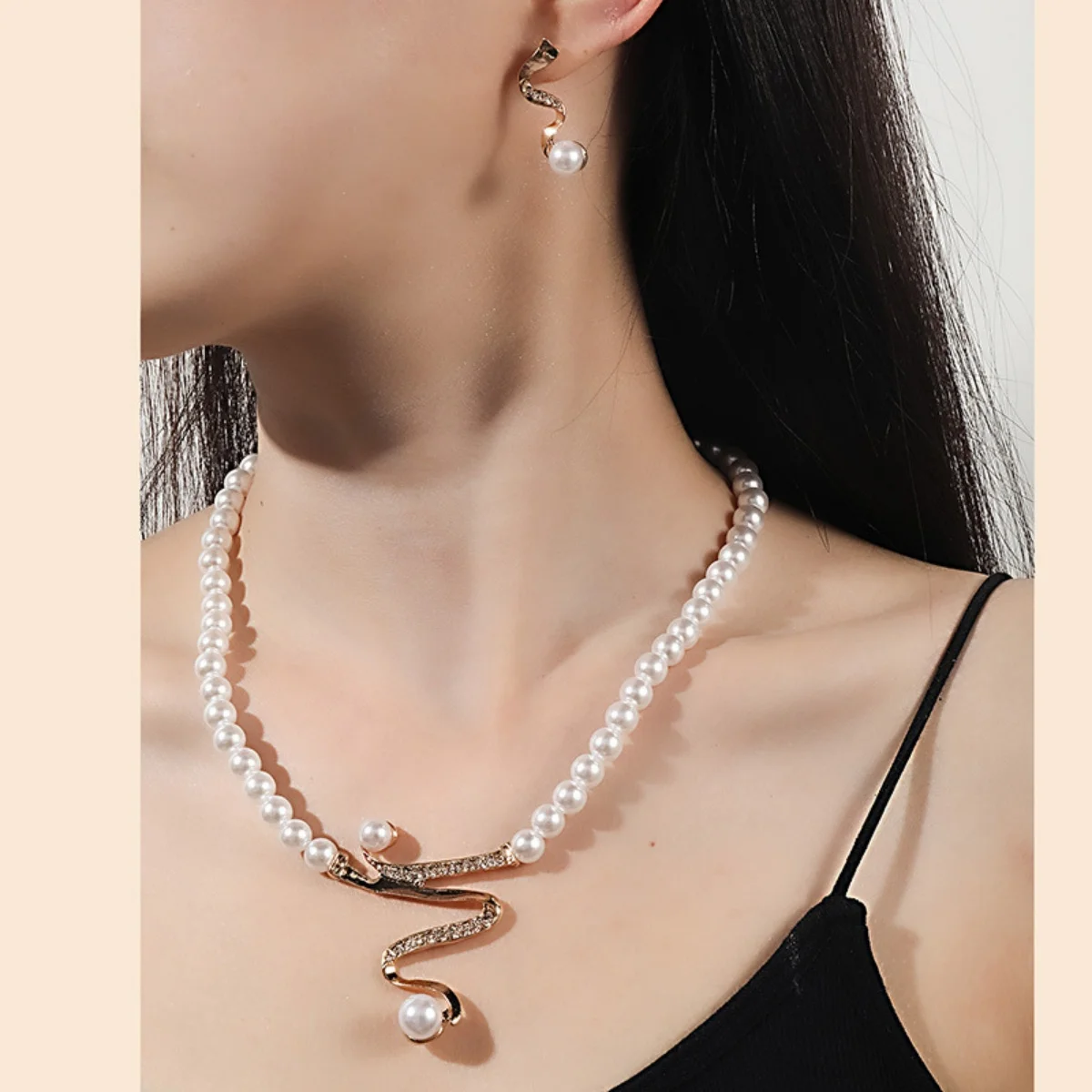 1Set New Women Bridal Wedding Party imitation Pearl Rhinestone Necklace Earrings Jewelry Set image 6