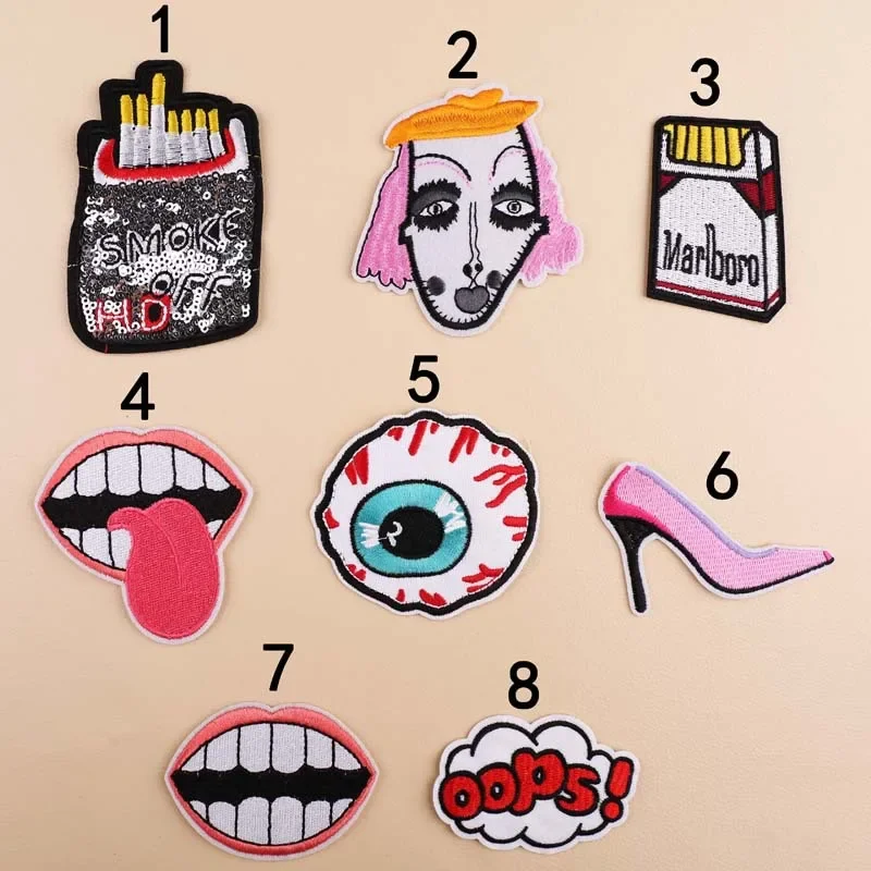 5pcs/bag Embroidered Patch Insignia Cigarette Eyeball Mouth High Heel Dress Decoration Patch Patch Cloth