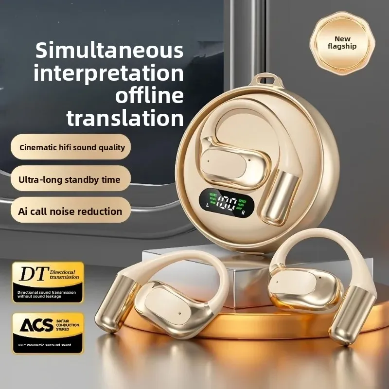 Wireless translation, overseas travel Bluetooth headset, ear-hanging with AI multi-language audio offline translation