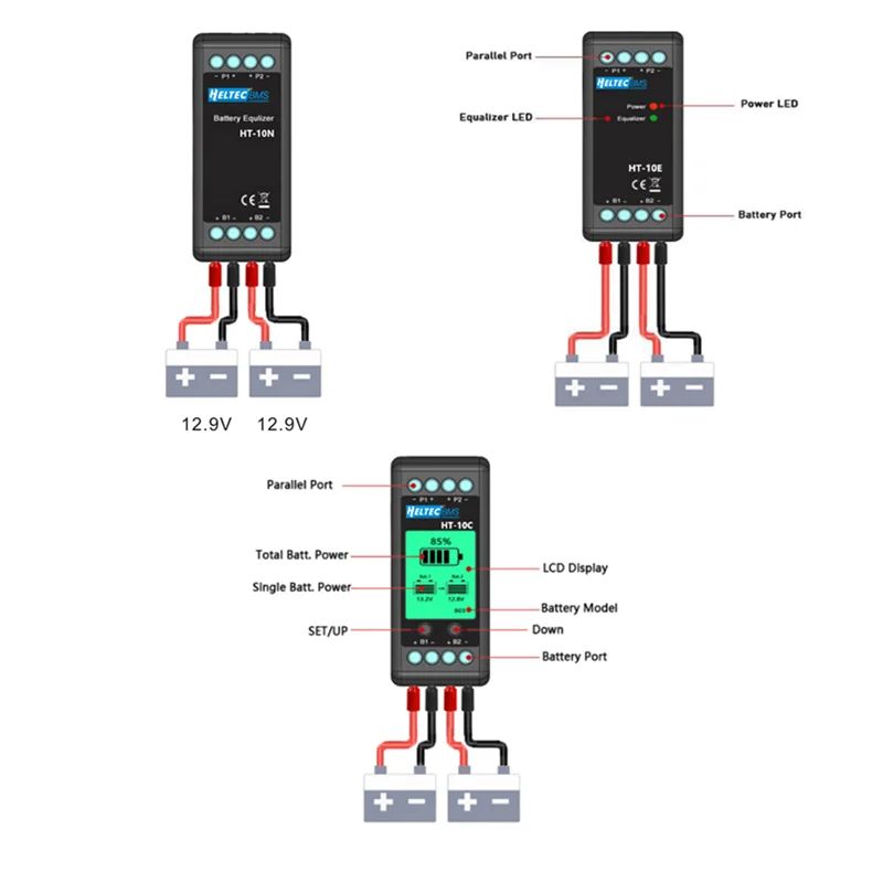 Heltec Ecualizador de Batería de Plomo y Ácido, Equilibrador Activo, 12 V, 10 A, Conectado en Paralelo, Lipo, Lifepo4, Medidor con Pantalla LCD, Series, Ideal para 24, 36, 48V y 96V