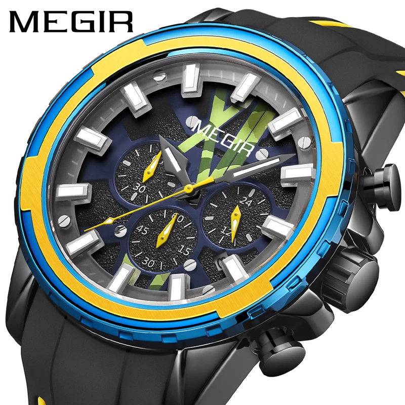 

MEGIR Camouflage Elements Sports Watches Large Dial Industrial Style Time Luminescent Waterproof Color Bump Quartz Clock+Box2133