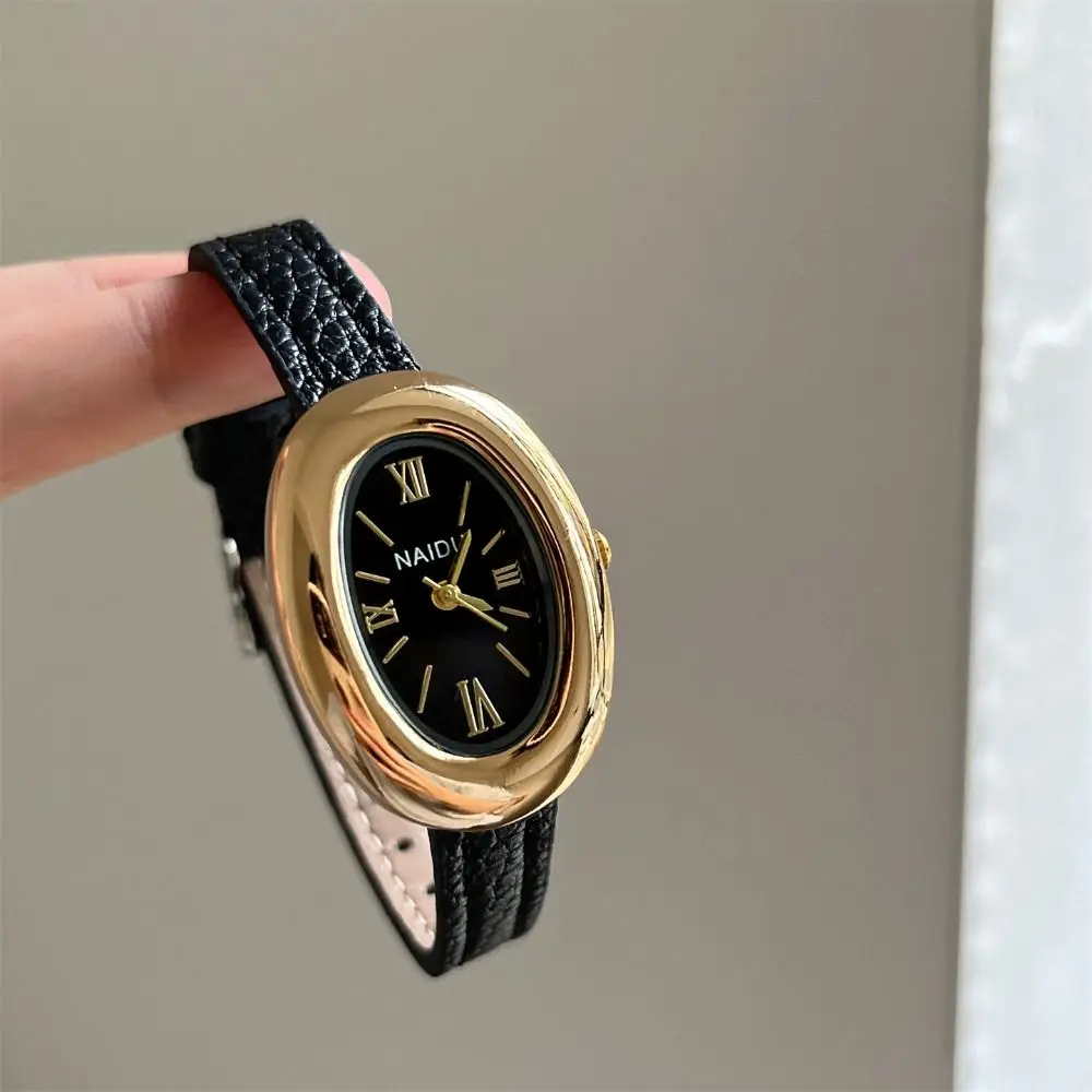 Goose Egg Shape Luxury Women Quartz Watch Durable Soft Leather Strap Vintage Oval Ladies Watches Casual Leather Strap Wristwatch