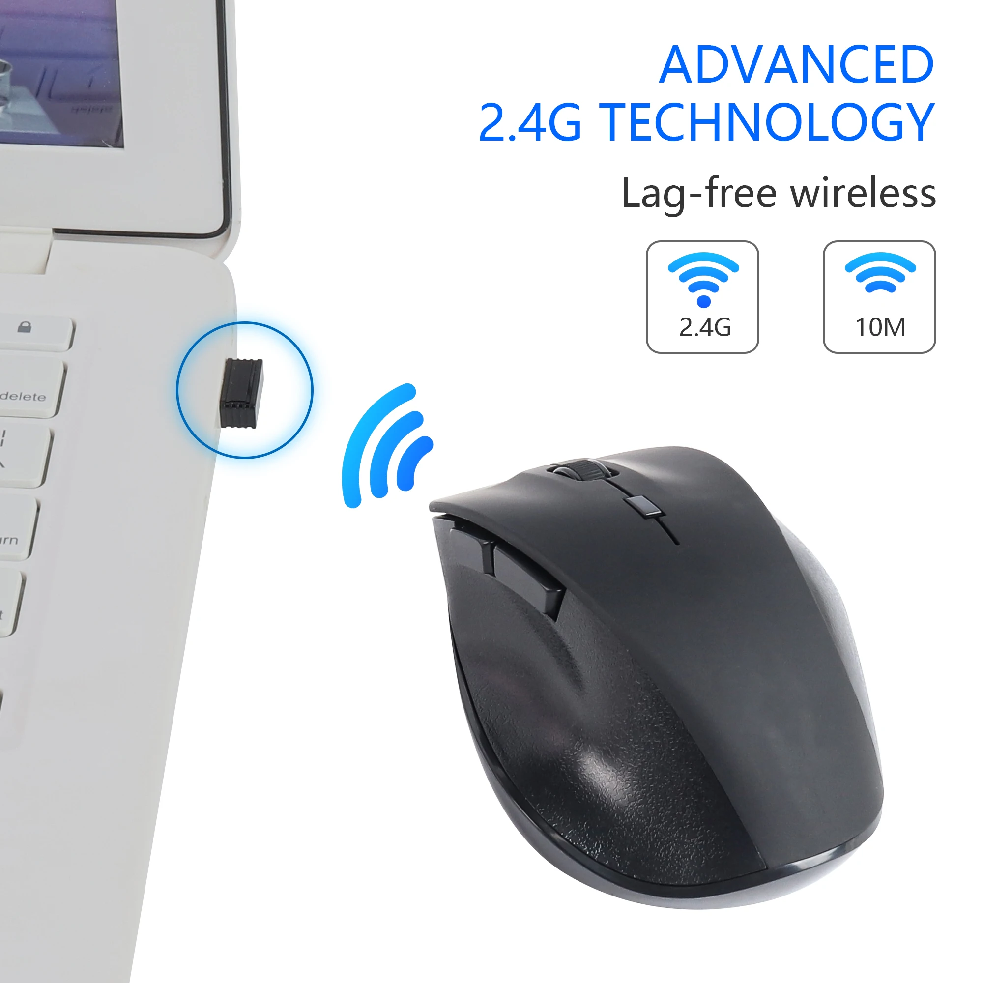 

Wireless 2.4G Mouse Light Weight Power Saving 1600DPI Adjustable Plug And Play Ergonomics Design Mute Button Business Office Use