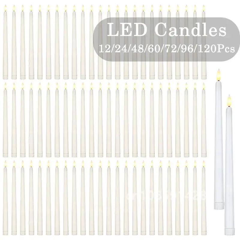 160-12Pcs LED Taper Candle with Flickering Flame Flameless Battery Operated Candles for Wedding Valentine Dinner Decoration