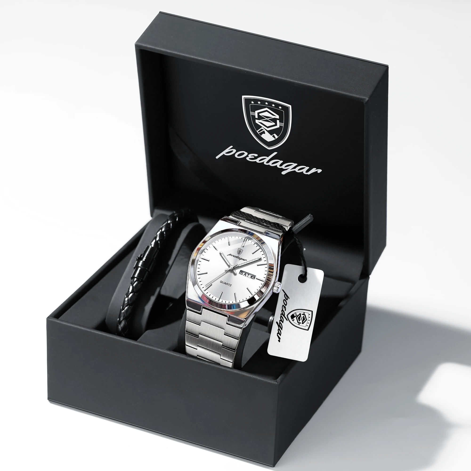 

POEDAGAR Luxury Male Watch Stainless Steel Waterproof Luminous Quartz Watches For Men Date Week Fashion Business Men's Watch+Box