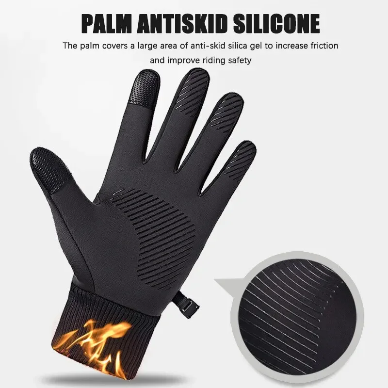 Nero inverno antivento caldo dita complete impermeabile ciclismo sport all'aria aperta in esecuzione moto sci Touch Screen guanti in pile