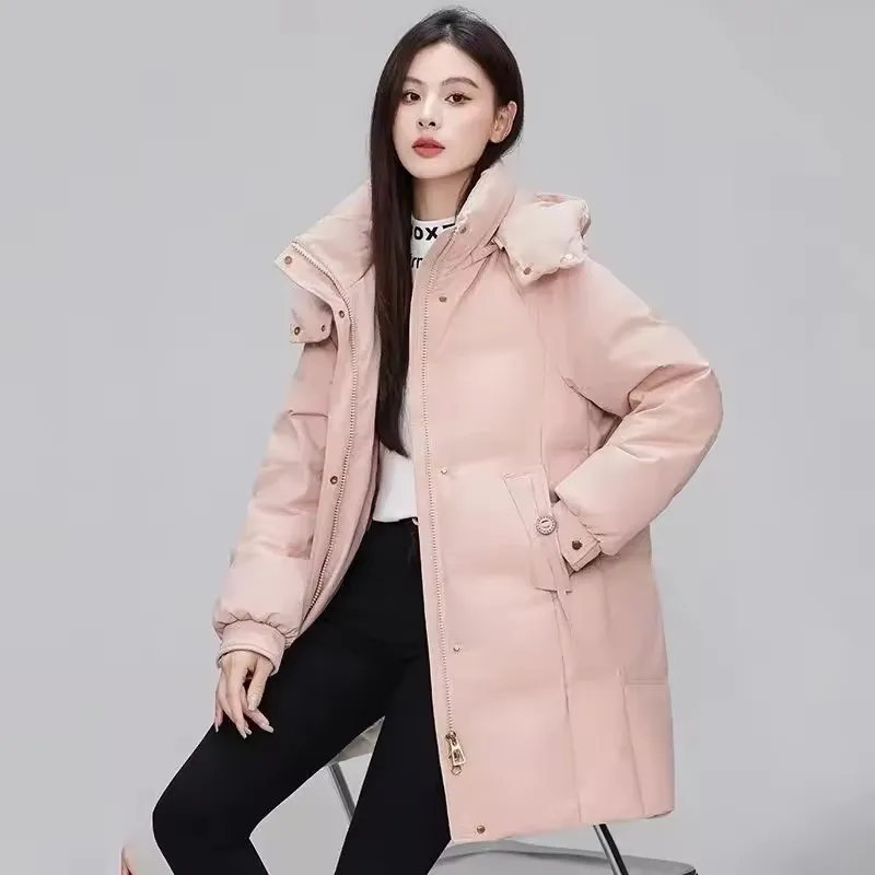 

2025 New Warm Cotton Padded Jacket Long Parka Coat Women Winter Windproof Overcoat Solid Warm Hooded Snow Outwear