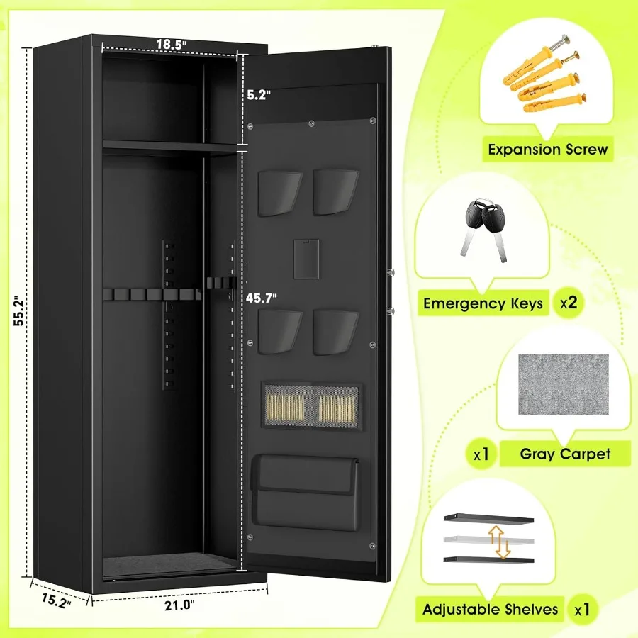 10-14 Gun Safe for Rifles and Pistols Quick Access Gun Safe with Adjustable Gun Rack and Keypad Lock Lockable Gun Cabinets with