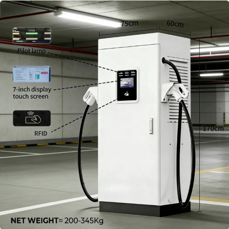 60kW DC Fast Charger CCS2 Dual Gun Floor Mounted Charging Station Smart APP 4G WiFi RFID OCPP 1.6J IP55 Car Charging Pile
