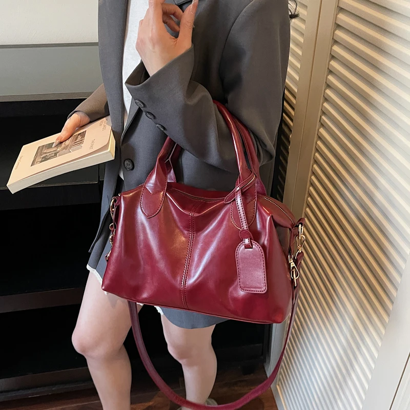 MOODS Vintage Boston Shoulder Cross Body Bags For Women 2026 Latest Luxury Designer Handbags Pure Color Large Capacity Shoppers