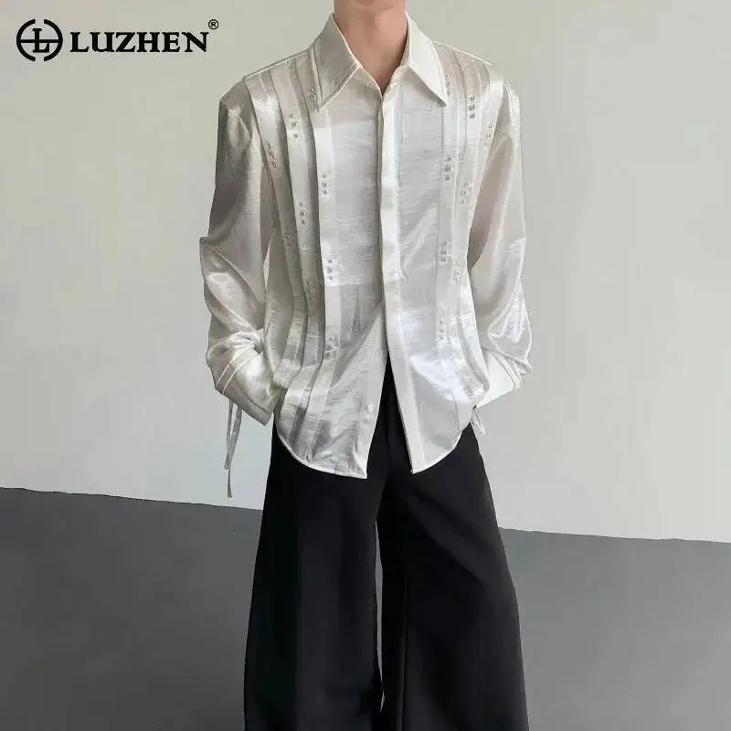 

LUZHEN 2026 Spring Fold Patchwork Design Luxury Elegant Long Sleeve Shirt Men's Fashion Handsome High Quality Casual Tops JY6566