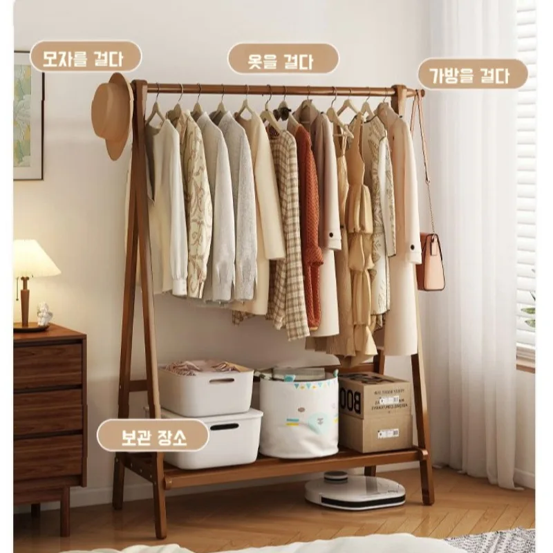 Hotel household floor original wooden hanger floor hanger bed indoor clothes rack floor drying rack