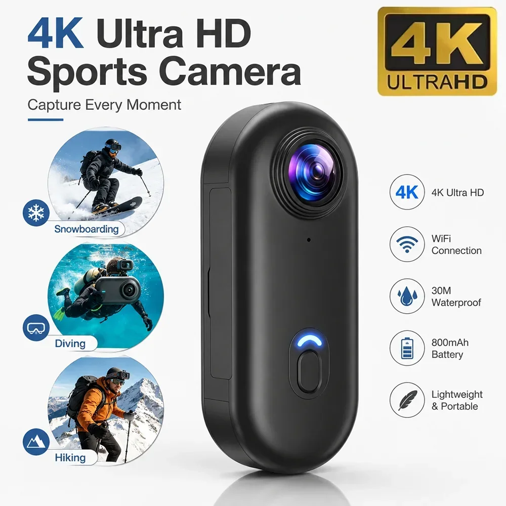 4K/1080P WiFi Magnetic Action Camera 1080P Pocket Vlog Thumb Cam with Kits Motorcycle Helmet Bike Outdoor Sports Video Recorder
