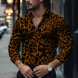 Leopard print shirt casual fashion new style blue purple animal leopard pattern soft and comfortable plus size US size XS-6XL