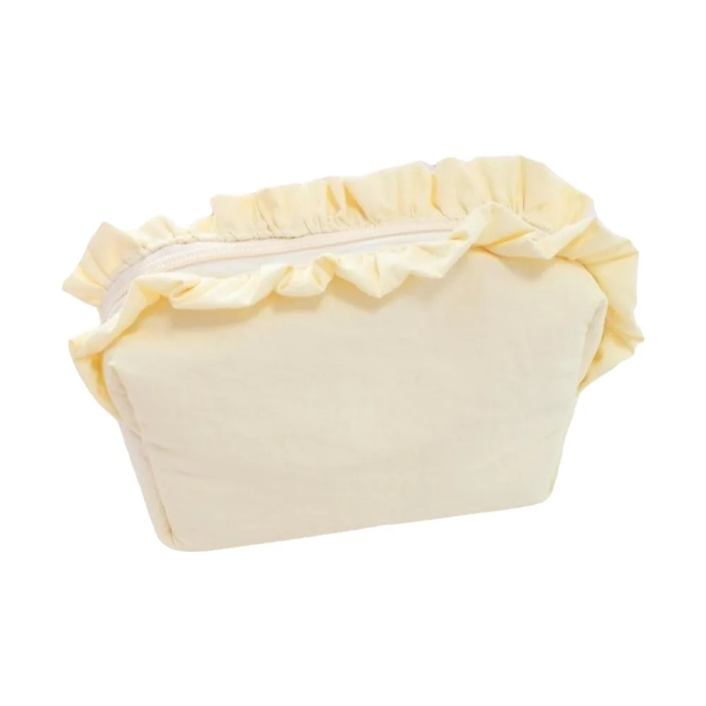 Sweet Solid Color Ruffle Makeup Bag Nylon with Zipper Cosmetic Cases Korean Style Large Capacity Toiletry Organizer Travel