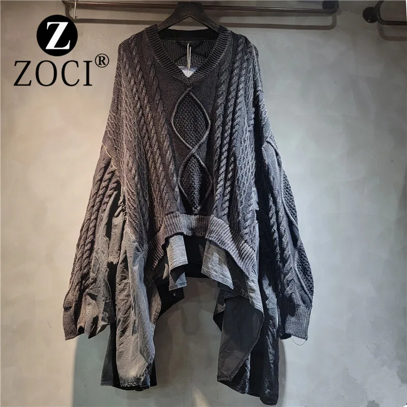 [ZOCI] Personalized Fried Dough Twists knitting stitching ruffle large loose bat V-neck long sleeve sweater women