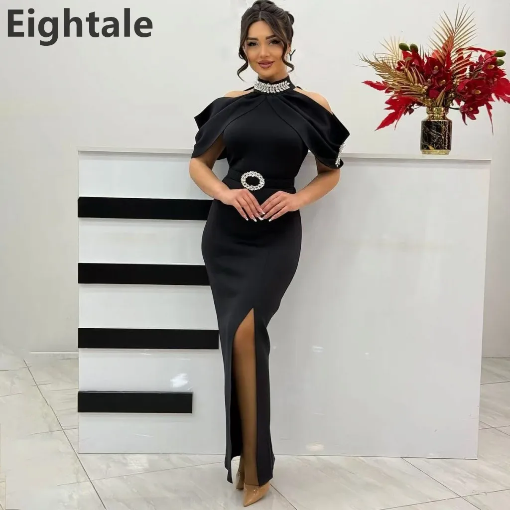 

Eightale 2025 Black Mermaid Off Shoulder Evening Dress Wedding Party Halter Neck Prom Dress Saudi Arabic Party Gown Customized