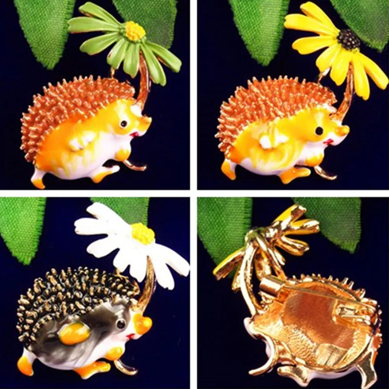 

3-colors Lovely Hold Flower Hedgehog Brooches Women Animal Pet Party Office Causal Brooch Pins Gifts