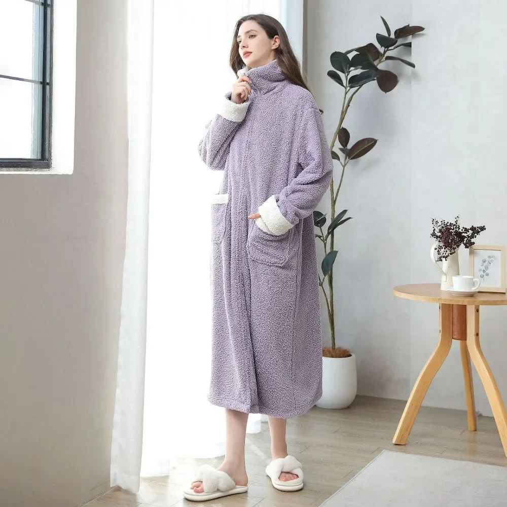 Winter Robes Velvet Couple\'S Home Clothes Zipper Nightdress Tv Blanket Pajamas Soft Warm Pajamas Indoor Outside Wear Bathrobe