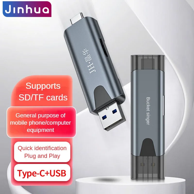 USB 2.0 + Type-C 2-in-1 Card Reader, SD/TF Dual Slot Memory Card Adapter for Phones, Laptops & Cameras