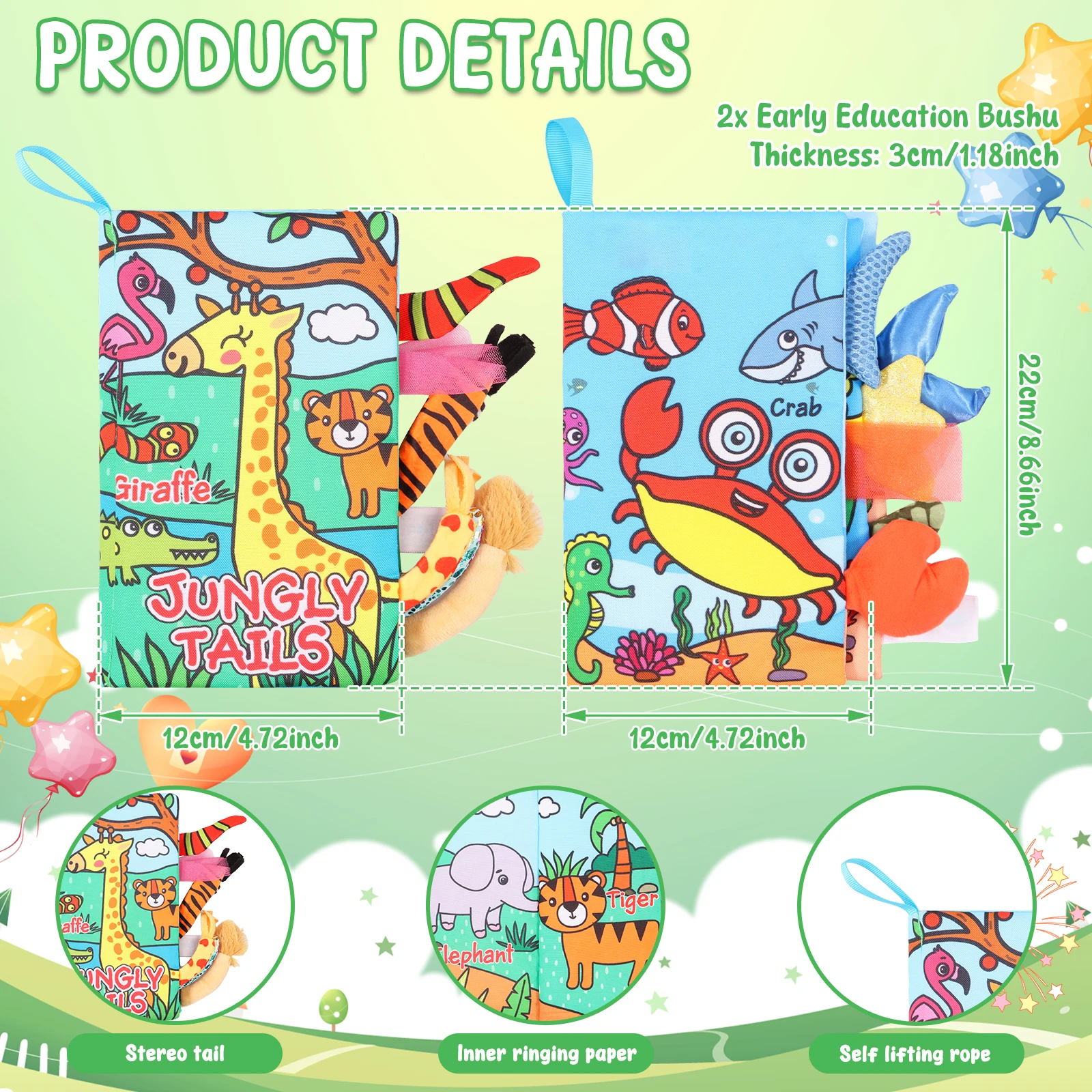 Cartoon Animal Face Matching Cloth Book Torn Baby Stereo Cloth Book Montessori Early Educational Teaching Toddler Books Gifts