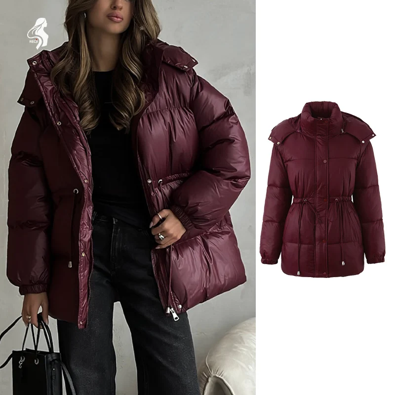 

Женская модная хлопковая куртка с капюшоном на молнии и шнурке, теплое хлопковое пальто средней длины, подходящее для повседневной модной одежды