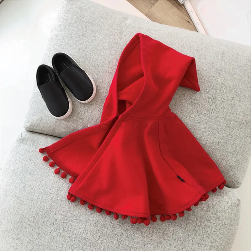 New Baby Girls Red Christmas Cloak Winter Toddler Hooded Cape Cute Warm Children Jacket Xmas Party Costume Kids Clothes