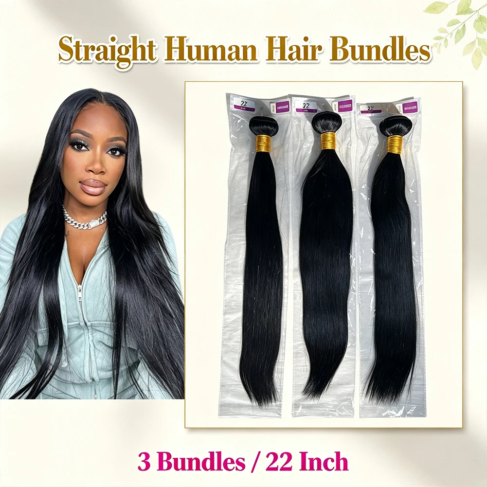 12A Human Hair Bundles 20 22 24 Inch Straight Human Hair Unprocessed Brazilian Hair 3 Bundles Quick Weave Natural Black
